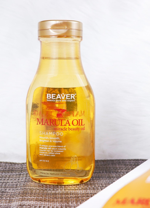 Поживний шампунь beaver marula oil shampoo для сухого та пошкодженого волосся з олією марули 350 мл1 фото