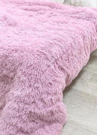 Одеяло покрывало травка 210*230 с наполнителем холлофайбер меховое с длинным ворсом розовый