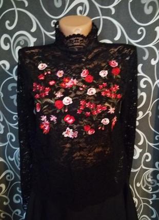 Гипюровый кружевной гольф блуза с вышивкой