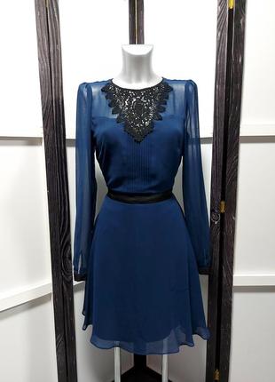 Синя сукня з мереживом гарна сукня плаття warehouse платье синее с кружевом 46 48 распродажа розпродаж2 фото