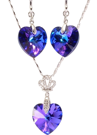 Набор xuping родий с кр-ми swarovski серьги кулон на цепочке "кристальные сердечки majestic blue" медзолото3 фото