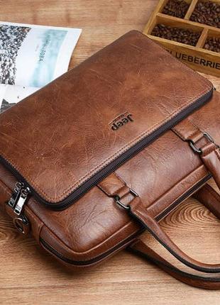 Мужской деловой портфель для документов формат а4, мужская сумка для планшета ноутбука светло-коричневый5 фото
