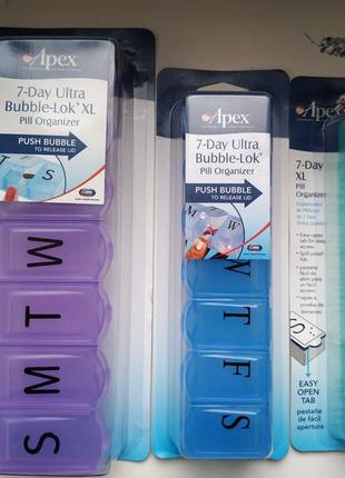 Органайзер для таблеток с системою ultra bubble-lok, таблетница от apex размер l6 фото