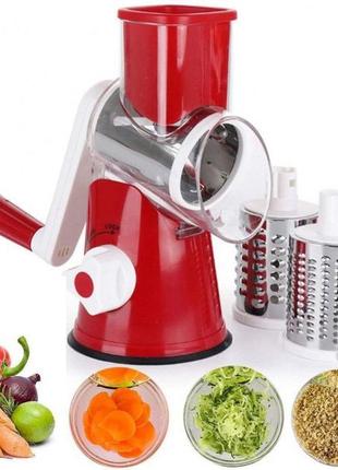 Овощерезка мультислайсер tabletop drum grater kitchen master терка для овощей и фруктов 3 насадки. цвет красный9 фото