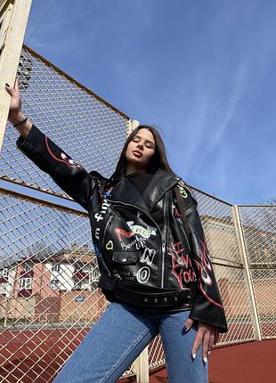 Розписна косуха куртка шкірянка