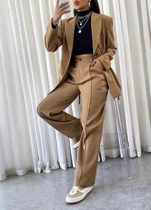 Женский брючный костюм с жакетом пиджаком палаццо черный серый бежевый