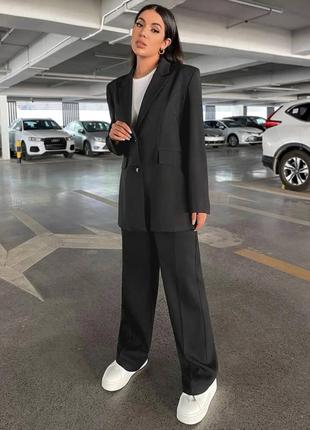Женский брючный костюм с жакетом пиджаком палаццо черный серый бежевый