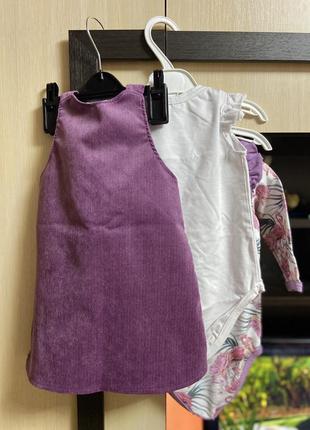 Комплект вельветовый сарафан + 2 боди с рюшами 74 размера (6-9 месяцев)4 фото