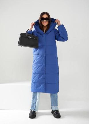 Довге пальто пуховик ковдра оверсайз а521 електрік яскраво синього кольору