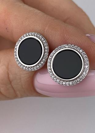 Срібні сережки з оніксом, 925, срібло