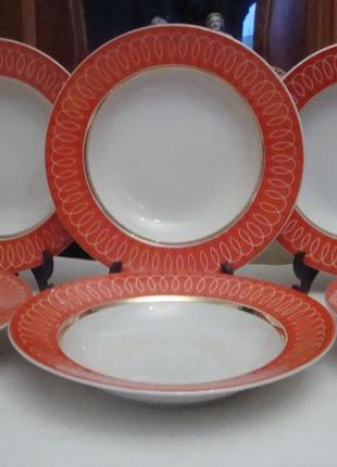 Красивые глубокие тарелки набор 6 шт фарфор ссср коростень №9781 фото