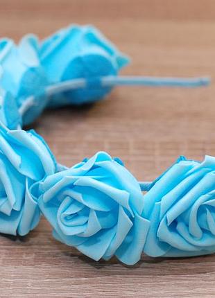 Обруч ободок венок с большими голубыми розами