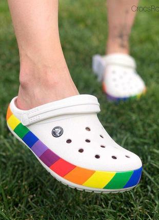 Сабо crocs crocband rainbow block clog white 36-41 жіночі крокси радуга