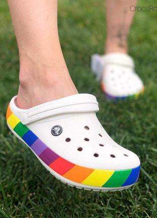 Сабо crocs crocband rainbow block clog white 36-41 жіночі крокси радуга1 фото