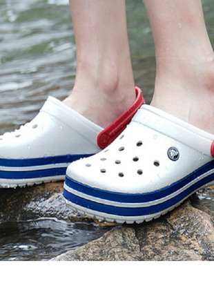Crocs crocband white/blue кроксы белые