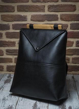 Крутой черный рюкзак с деревянной ручкой skins black