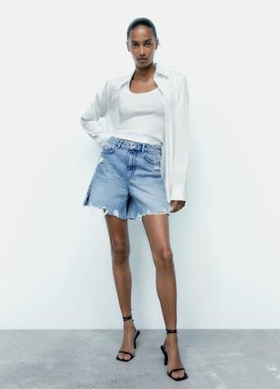 Джинсовые шорты zara/ шорты high rise pipped denim
