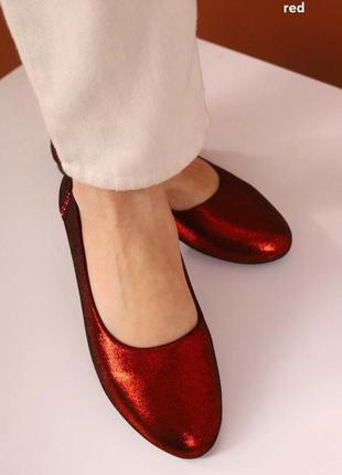 Жіночі туфлі/балетки з напиленням red glitter-стразики.