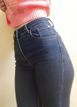 Утеплені джинси скіні жіночі темно сині висока посадка турція американка