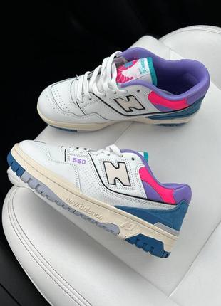 New balance 550 разноцветные кроссовки беланс белые фиолетовые новинка демисезон весна осень