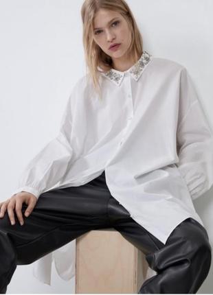 Белая рубашка на пуговицах zara white oversized poplin gem