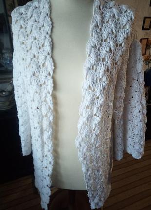 Жакет кардиган білий ажурний хендмейд
