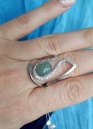 Изящное  серебряное кольцо с зеленым авантюрином4 фото