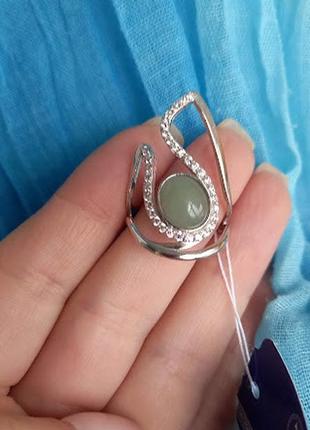 Изящное  серебряное кольцо с зеленым авантюрином3 фото