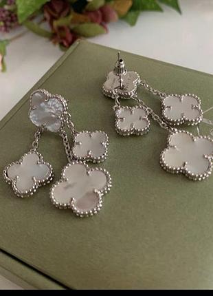 Сережки білі vancleef ванклиф срібло