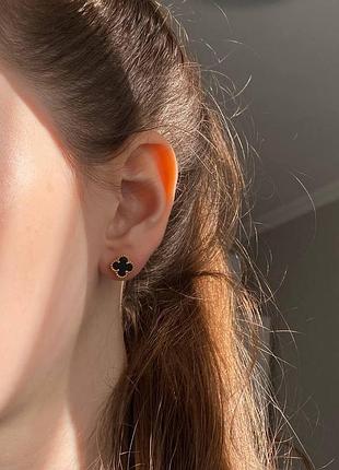 Брендові чорні сережки гвоздики конюшини, позолота люкс-якість!