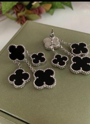 Сережки чорні vancleef ванклиф срібло