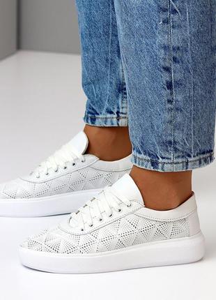 Кеды "lace", белая, натуральная кожа с перфорацией