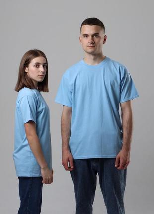 Небесно блакитна футболка бавовняна oversize💙 33 кольори великого розміру
