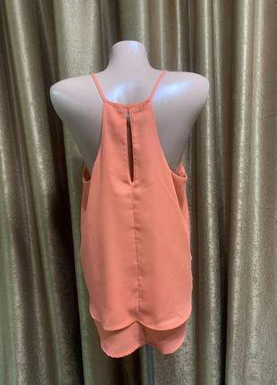 Шифоновая кораллово-розовая блузка/майка zalando с разрезом капелькой на спине размер xl/143 фото