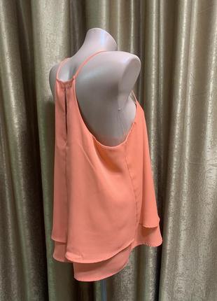 Шифоновая кораллово-розовая блузка/майка zalando с разрезом капелькой на спине размер xl/146 фото