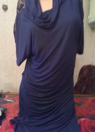 Платье мини туника с вышивкой стеклярусом на плечах2 фото