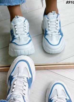 Кроссовки, белый/синий, экокожа/текстиль5 фото