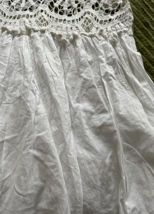 Белое платье макраме вязаное низ пачка юбка пышное коттон пляжное платье3 фото