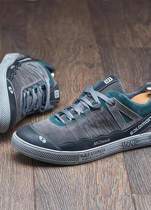 Кеди, кросівки, снікерси чоловічі шкіряні salomon navy premium