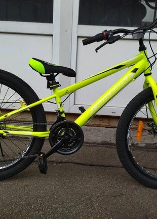 Велосипед  підлітковий crossbike 24" spark дискові гальма рама 11" neon yellow1 фото