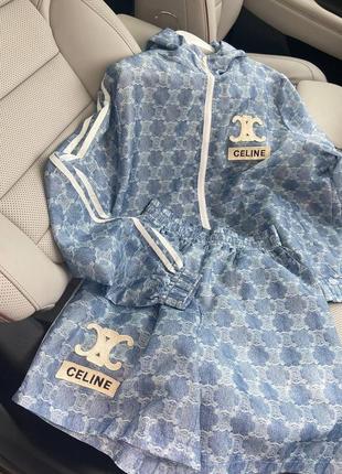 Костюм c шортами голубой в стиле celine