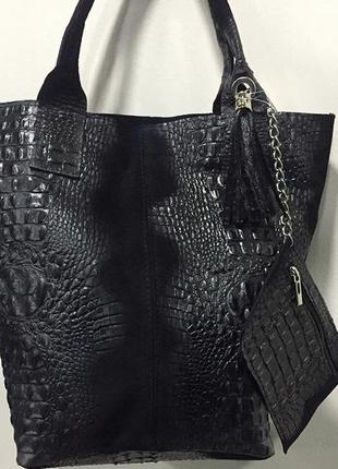 Сумка натуральні шкіра / замш італія