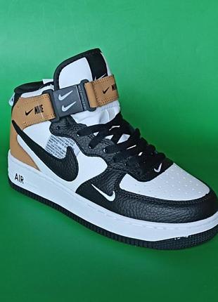 Без меха.кроссовки подростковые высокие nike air force 1 mid найк аир форс высокие  новое поступление кожа.