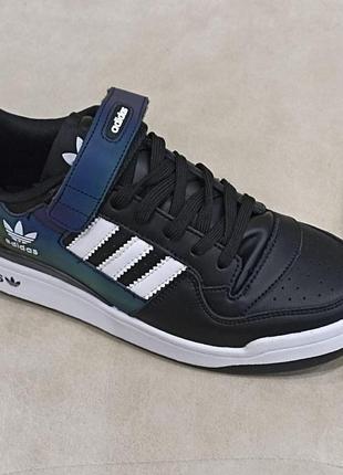 Мужские кроссовки adidas forum low white/black черные с белым хамелеон кожаные прошитые адидас4 фото