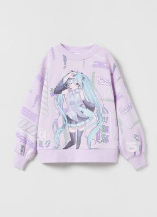 Світшот толстовка кофта худі аніме anime hatsune на флісі, свитшот кофточка худи хацунэ на флисе, zara