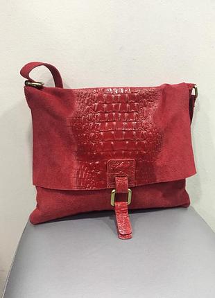 Красная сумка натуральный замш