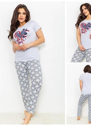 Женская пижама с принтом цвет серый / розово-белый