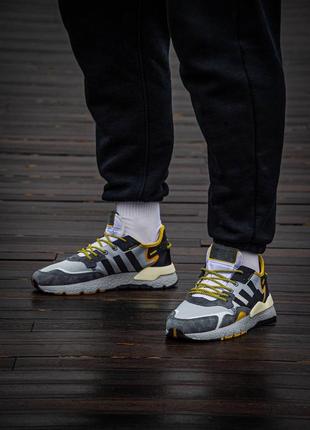 Мужские кроссовки adidas nite jogger boost  core black  yellow dark grey #адидас