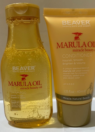 Поживний набір beaver marula oil: шампунь 60 мл і кондиціонер 40 мл для сухого та пошкодженого волосся