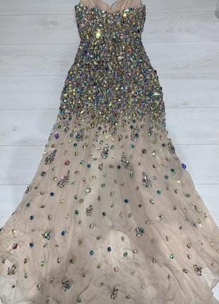 Довге вечірнє плаття сукня jovani xs-s в пол з розрізом усе в камінням відкрита грудь2 фото